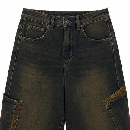 Women's Jeans Cargo Balloon High Waist Denim Blue Vintage Effect Details Leopard Pockets Big pants Streetwear Y2K for Urban Leisure Outings FX5355-1