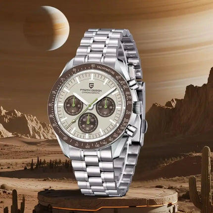 PAGANI DESIGN Serie Planetaria Saturn Light Tan Orologio al Quarzo da Uomo Cronografo Veloce con Vetro Zaffiro AR Orologio da Polso Uomo Novità 2026