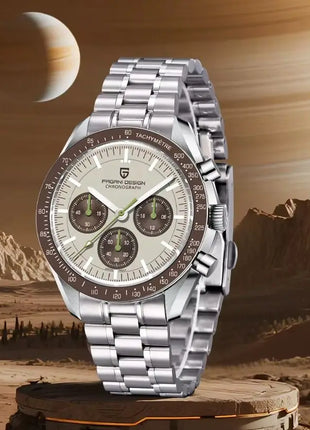 PAGANI DESIGN 2026 Nuova Serie Planetaria Saturno Orologio al Quarzo di Lusso Color Sabbia Chiaro da Uomo, Cronografo Sportivo Veloce con Vetro Zaffiro AR, Spedizione Locale nell'UE