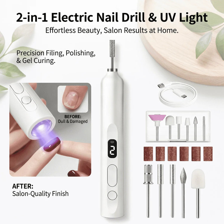 Cordless Nail Drill Electric Nail File Kit, Rechargeable Efile Set, Portable Acrylic Gel Nail Polish Remover Machine, Pedicure Manicure Tool, 11 Bits, 6 Sanding Bands, Salon Home