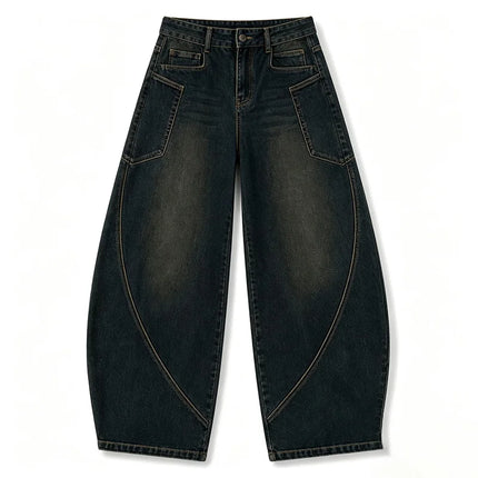 Women's Jeans Sickle Wide Leg Denim Dark Wash Vintage High Waist Comfy Wide Model Casual Streetwear For Daily Outputs No Restriction Jeans pants, Non Deformation Resistant Fabric FX5358