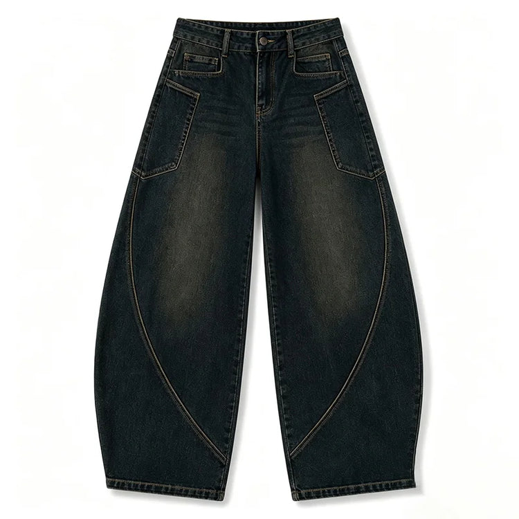 Women's Jeans Sickle Wide Leg Denim Dark Wash Vintage High Waist Comfy Wide Model Casual Streetwear For Daily Outputs No Restriction Jeans pants, Non Deformation Resistant Fabric FX5358