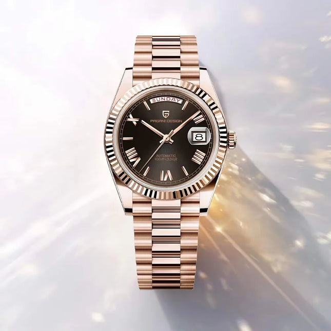 New PAGANI DESIGN DD40 2026 Men's Watch, Rose Gold Luxury Automatic Watch, Men's Mechanical Watch with AR Sapphire Glass, Waterproof, with Date, Gift for Men, Stainless Steel Watch