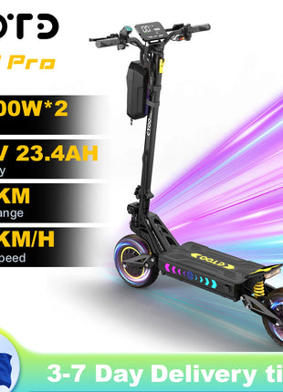 Monopattino elettrico OOTD T10PRO con motore da 2600W, 60 km/h, batteria al litio 52V 23.4Ah, illuminazione ambientale, freno idraulico
