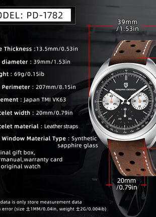 PAGANI DESIGN Nuovo Orologio da Uomo Turtle Back Cronografo al Quarzo con Vetro Zaffiro e Bracciale, Movimento Giapponese VK63, Spedizione Locale