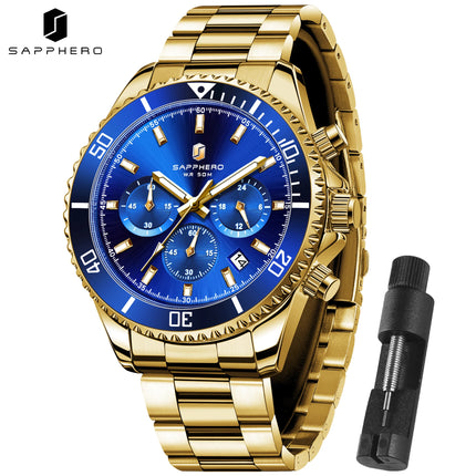 SAPPHERO Orologio Uomo Quarzo Lusso Cronografo Sport Acciaio Inossidabile Impermeabile 50M Data Luminoso Orologio Elegante Business