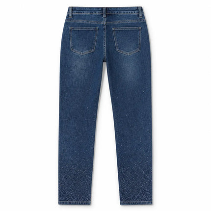Skinny Jeans High Waist Blue woman Wash Ankles Shaded Rhinestones elastic Denim fabric Slimming Party Design For Daily Use FX5024