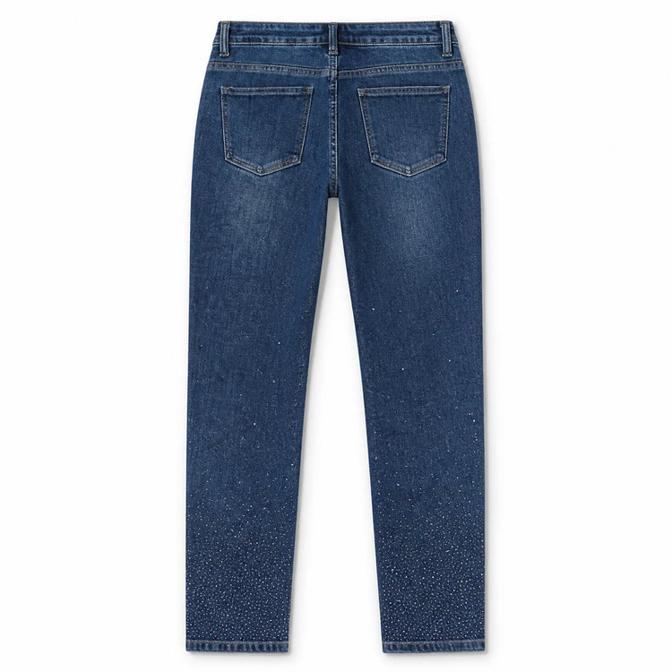 Skinny Jeans High Waist Blue woman Wash Ankles Shaded Rhinestones elastic Denim fabric Slimming Party Design For Daily Use FX5024