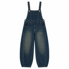 Women's Lantern Leg Jeans Overalls in Blue Denim Vintage Wash, Adjustable Straps, Comfortable Loose Fit, Urban Casual Style for Leisure Outings Yw‑1890