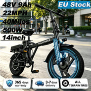 Bici Elettrica Pieghevole All-Terrain per Adulti, 500W, 35KM/H, Autonomia 65KM, Ruote 14 Pollici, per Pendolari Urbani, Disponibile in Magazzino UE