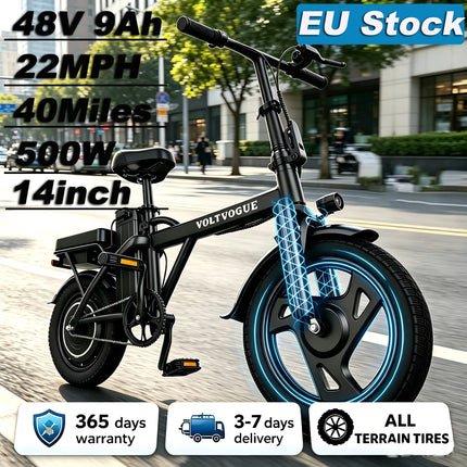 Bici Elettrica Pieghevole All-Terrain per Adulti, 500W, 35KM/H, Autonomia 65KM, Ruote 14 Pollici, per Pendolari Urbani, Disponibile in Magazzino UE