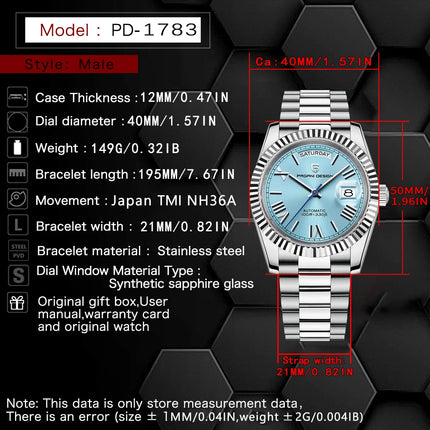 Orologio automatico di lusso Blue DESIGN Ice Blue per uomo, orologio da polso meccanico in acciaio inossidabile, impermeabile, vetro zaffiro AR, consegna locale