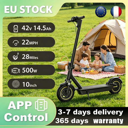 Monopattino Elettrico 500W con Spedizione da Magazzino UE, 36 km/h, 3 Velocità, Autonomia Fino a 45 km, Design Completamente Impermeabile, Dotato di Pneumatici da 10 Pollici, Esperienza di Guida Confortevole, Ideale per l'Es