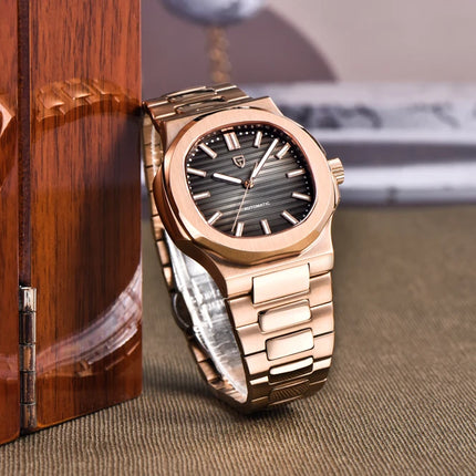 PAGANI DESIGN Orologio da uomo 40MM Orologio automatico di lusso in oro per uomo Orologio meccanico AR Zaffiro resistente con chiusura luminosa