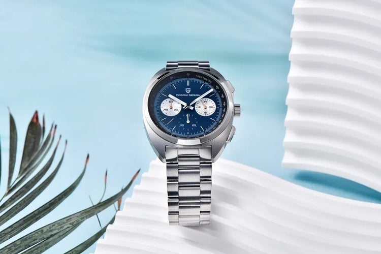 PAGANI DESIGN Nuovo Orologio da Uomo Turtle Back Cronografo al Quarzo con Vetro Zaffiro e Bracciale, Movimento Giapponese VK63, Spedizione Locale