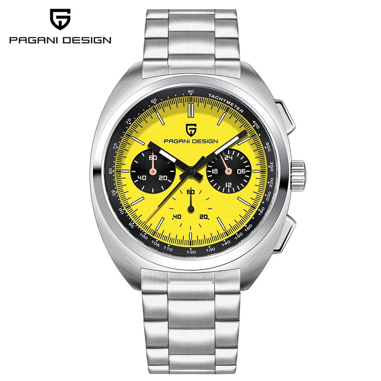 PAGANI DESIGN Nuovo Orologio da Uomo Turtle Back Cronografo al Quarzo con Vetro Zaffiro e Bracciale, Movimento Giapponese VK63, Spedizione Locale