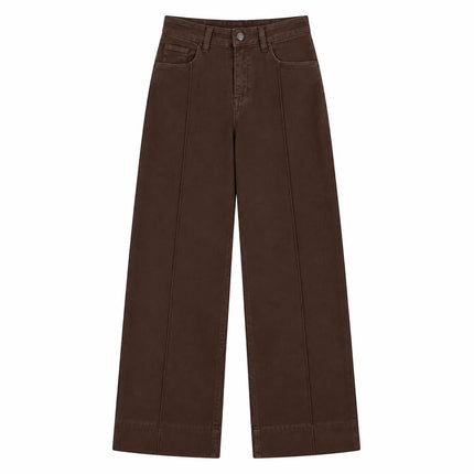 Women's Jeans High Waist Wide Leg Denim Brown Coffee Central Stitch Detail Soft Structured Stylish Casual For Office And Quotidians YW‑1882F