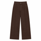 Women's Jeans High Waist Wide Leg Denim Brown Coffee Central Stitch Detail Soft Structured Stylish Casual For Office And Quotidians YW‑1882F