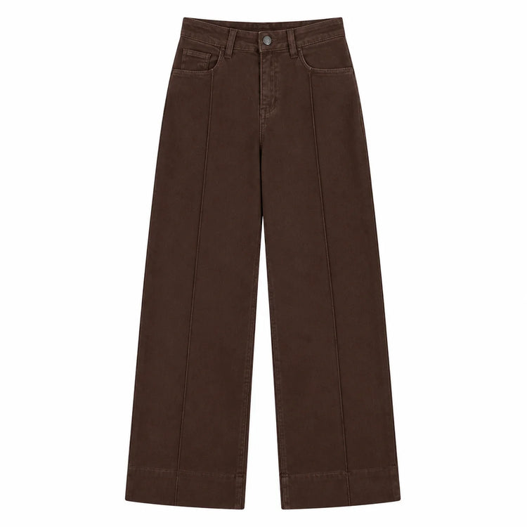 Women's Jeans High Waist Wide Leg Denim Brown Coffee Central Stitch Detail Soft Structured Stylish Casual For Office And Quotidians YW‑1882F