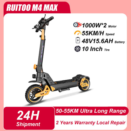 Monopattino Elettrico RUITOO M4MAX 55 KM/H con Doppio Ammortizzatore, Pieghevole, Autonomia 55KM, Pneumatici da 10 Pollici
