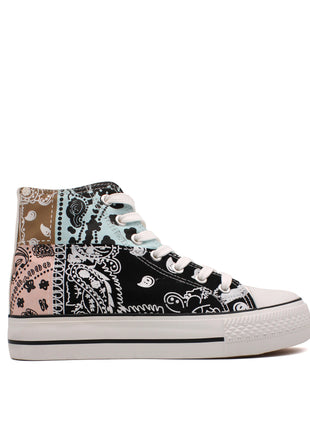 Soraia Shoes Women's sneakers, Classic Canvas Sneakers, Original soraia style, Canvas Tennis with pasley Print, Canvas Tennis, Conventional Sole, Canvas sneakers with Ankle and Cordon PlatiNum