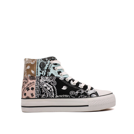 Soraia Shoes Women's sneakers, Classic Canvas Sneakers, Original soraia style, Canvas Tennis with pasley Print, Canvas Tennis, Conventional Sole, Canvas sneakers with Ankle and Cordon PlatiNum