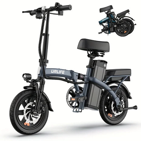 URLIFE F1L 500W Bici Elettrica Pieghevole da 14 Pollici, 48V 7.5Ah, Ricarica Rapida, 40KM, Sospensione Idraulica, Doppio Freno a Disco, Bici Elettrica per Pendolari