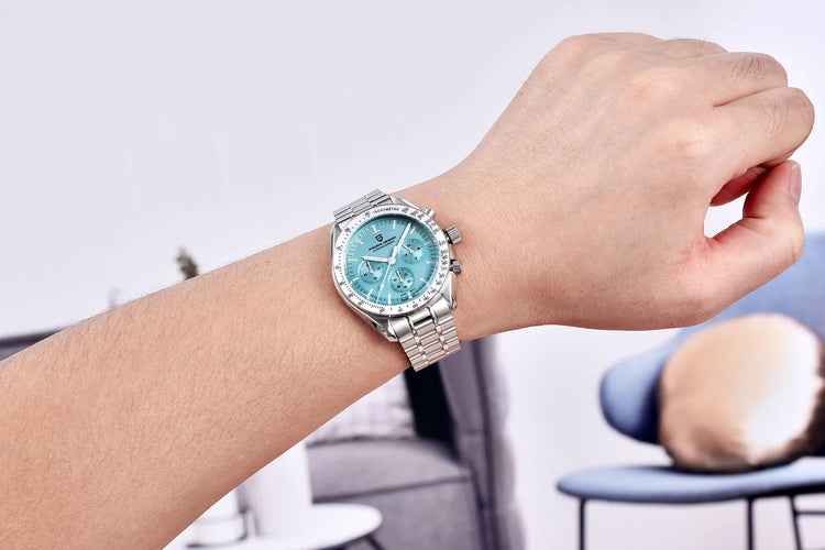 PAGANI DESIGN New Moon Watch Fashion ice blue Orologi al quarzo di lusso per uomo Cronografo da polso in acciaio inossidabile Regali per le vacanze Spedizione locale UE