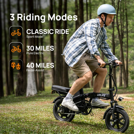 Urlife F1L E-Bike Pieghevole da 14 Pollici 500W 48V 7.5Ah Batteria Rimovibile e Ricarica Rapida 40KM Sospensione Anteriore Idraulica Freni a Doppio Disco Naviga