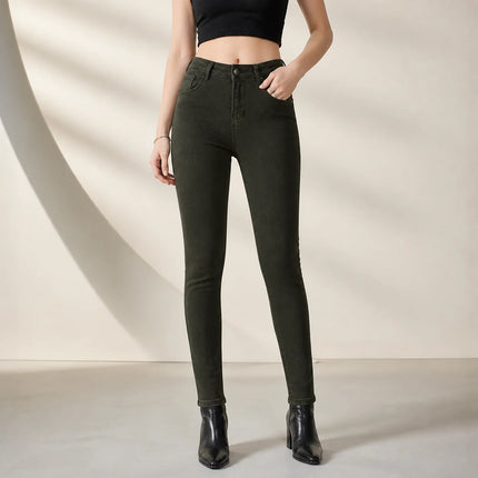 Women's Jeans Skinny High Waist Denim Green Olive Washed Elastic Effect pants Slim Fit Streetwear Casual For Work Out And Leisure YW‑1639D