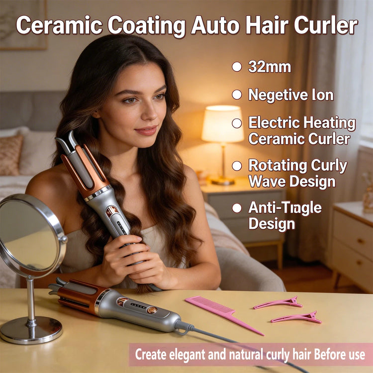 Automatic Curling Iron 32mm Ceramic Hair Curler Negative Ion Rotating Curling Wand Anti Tangle Hair Styling Tool