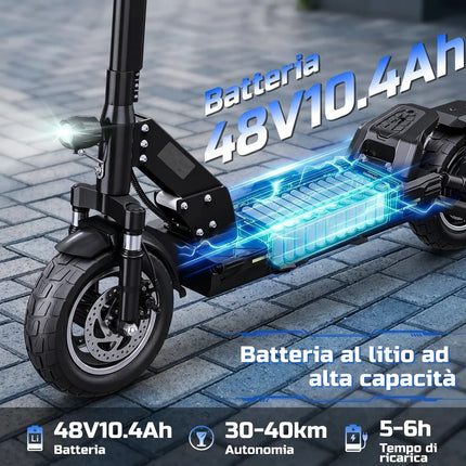 Monopattino Elettrico Adulto, Scooter Elettrico Pieghevole, Velocità Fino a 24.9 Km/h, 40Km di Autonomia, 10" Pneumatici Solidi, Carico massimo 120 kg, Doppia frenata