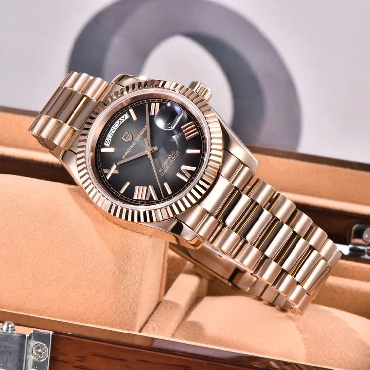 Nuovo orologio da uomo DESIGN PAGANI, orologio automatico di lusso in oro rosa per uomo, orologi meccanici con bracciale, specchio in zaffiro AR, impermeabile, con data, regalo per uomo d'affari