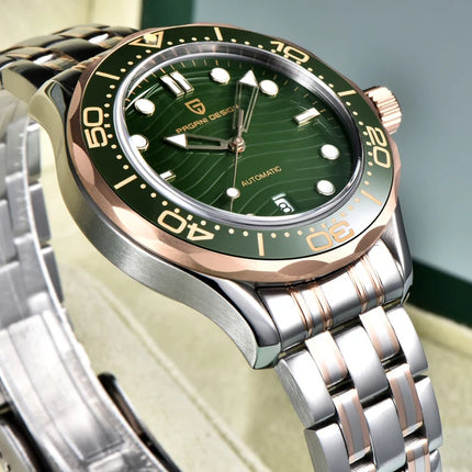 PAGANI DESIGN Orologio subacqueo automatico di lusso verde da uomo, Nuova collezione, Orologio meccanico MIYOTA 8215 da uomo, Spedizione locale