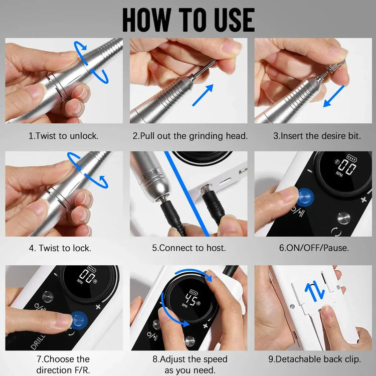 45000RPM Nail Drill Machine Rechargeable Nail Drill Electric Nail File Set With 6 Bits Sanding Bands Multifunctional Nail Tools