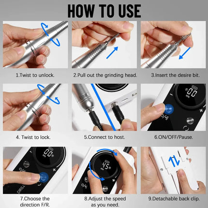 45000RPM Nail Drill Machine Rechargeable Nail Drill Electric Nail File Set With 6 Bits Sanding Bands Multifunctional Nail Tools