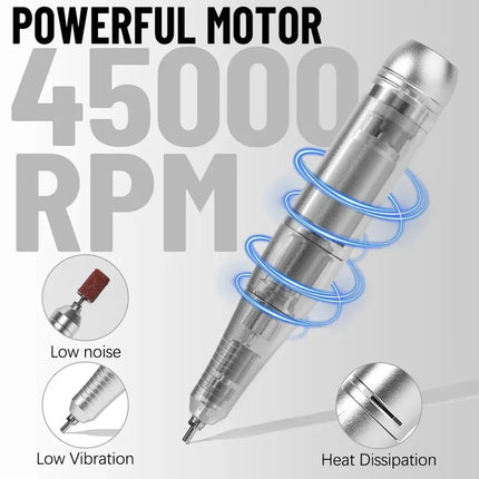 45000RPM Nail Drill Machine Rechargeable Nail Drill Electric Nail File Set With 6 Bits Sanding Bands Multifunctional Nail Tools