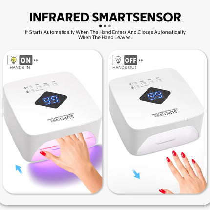 168W UV LED Nail Lamp Rechargeable Nail Dryer with Large LCD Display Professional Gel Curing Lamp 4 Timer Auto Sensor for Salon