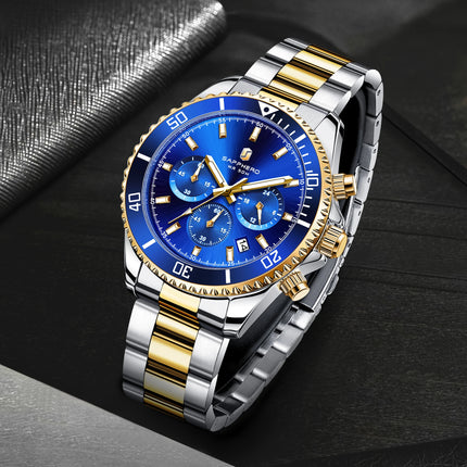 SAPPHERO Orologio Uomo Quarzo Lusso Cronografo Sport Acciaio Inossidabile Impermeabile 50M Data Luminoso Orologio Elegante Business