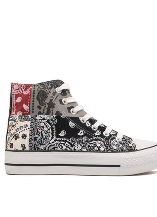 Soraia Shoes Women's sneakers, Classic Canvas Sneakers, Original soraia style, Canvas Tennis with pasley Print, Canvas Tennis, Conventional Sole, Canvas sneakers with Ankle and Cordon PlatiNum