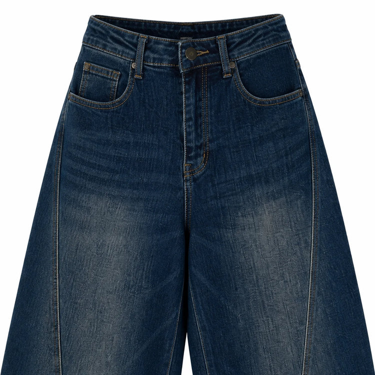 Women's Loose-Fitting Dark Blue Barrel-Leg Jeans, Denim with Decorative Stitching, Trendy High-Waisted Design, Casual Urban Streetwear Style, Durable Fabric, Comfortable Fit That Enhances Your Silhouette, Maximum Freedom of M