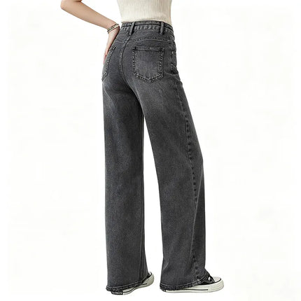 High Waist Wide Leg Women's Jeans Black Vintage Wash Effect Denim Fitted Retro Texture, Wide Soft Streetwear pants, Ideal for Casual Outings And Urban Looks, Comfortable Fit Valuing Silhouette FX5153