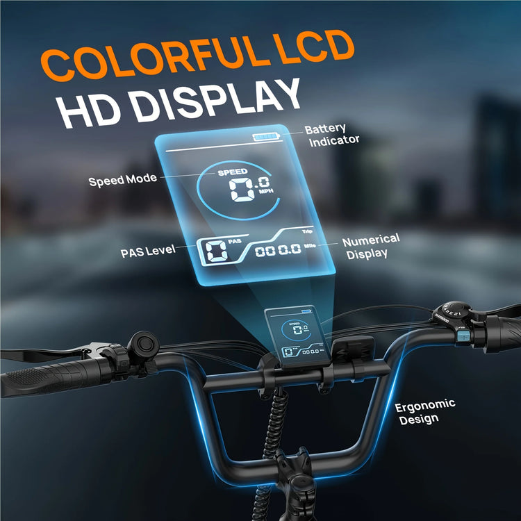 Bicicletta elettrica URLIFE E20 Peak 1000W, batteria rimovibile 48V 13Ah, velocità massima 45 km/h, pneumatici larghi 20''x3'', 7 velocità, freni a doppio disco, bici elettrica per uso urbano.