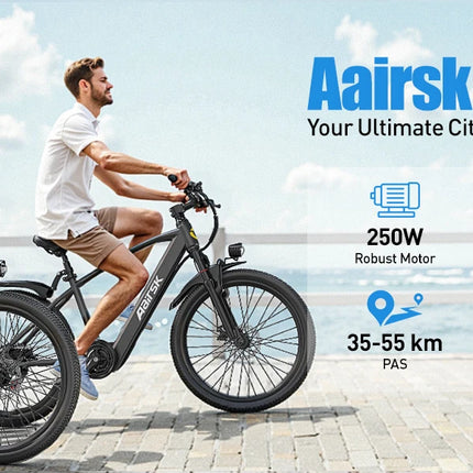 Bicicletta Elettrica Aairsk GT300 per Adulti, Batteria 36V10AH, 7 Velocità, con NFC, Pneumatici da 26 Pollici