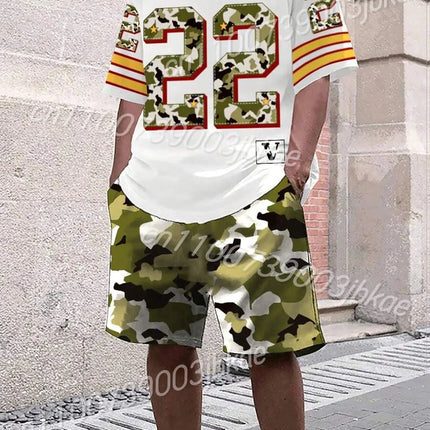 Men's CALIFORN NO.23 short-sleeved T-shirt and shorts set Women's gradient V-neck short-sleeved T-shirt