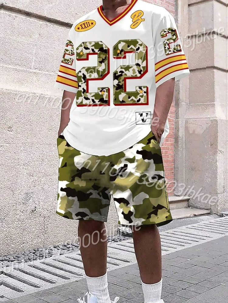 T-shirt e pantaloncini a maniche corte CALIFORN NO.23 da uomo Set t-shirt da donna a maniche corte con scollo a V sfumato