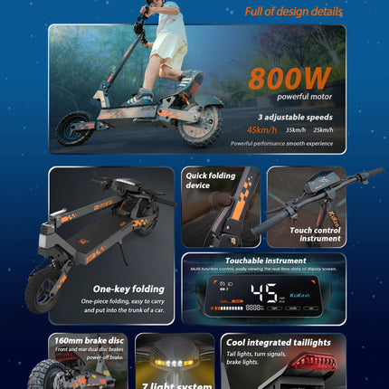 Monopattino Elettrico Kukirin G2 per Adulti, Motore 800W, Batteria 48V15.6Ah, Velocità 25-45 km/h, Autonomia 55km, Pieghevole in 10 Secondi, E-Scooter per Tutti i Terreni platinumshop