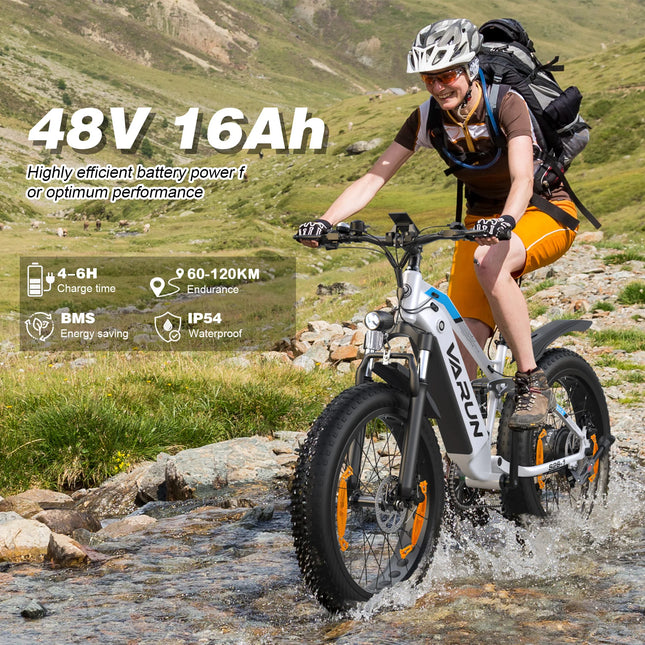 Varun S26-1 Electric Bicycle for Adults, Mountain E-bike, 48V 16Ah Battery, 26'' Fatbike, Electric Road Bike