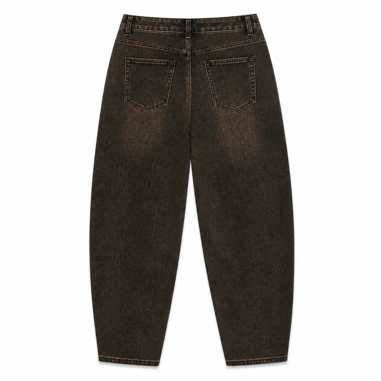 Dark Brown woman Jeans Balloon High Waist Vintage Wash Soft Denim Fit Large Functional Pockets Urban Streetwear Style Curled Cut Perfect For Daily Outfits Casual Outings FX5314-7