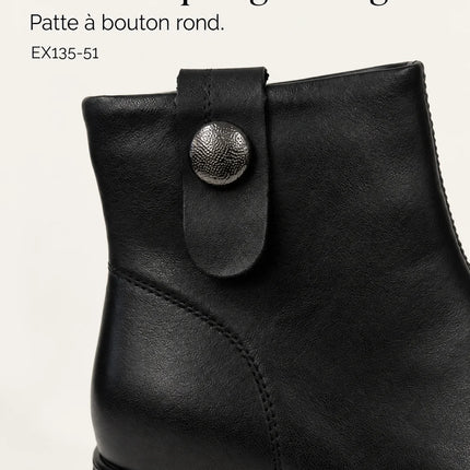 Bel Chou's EX135-51 Women's Black Block Heel Ankle Boots with Inner Zip and Decorative Button
